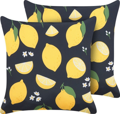 Jastëk dekorativ Beliani CITRUS, set 2 copë, 45x45 cm, me print limoni, i zi