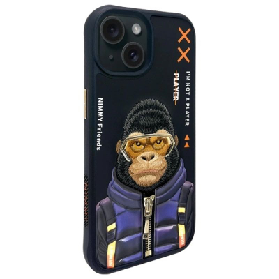 Mbulesë telefoni Nimmy Cool&amp;Cute 2.0 Monkey për iPhone 15 6.1", silikoni, e zezë