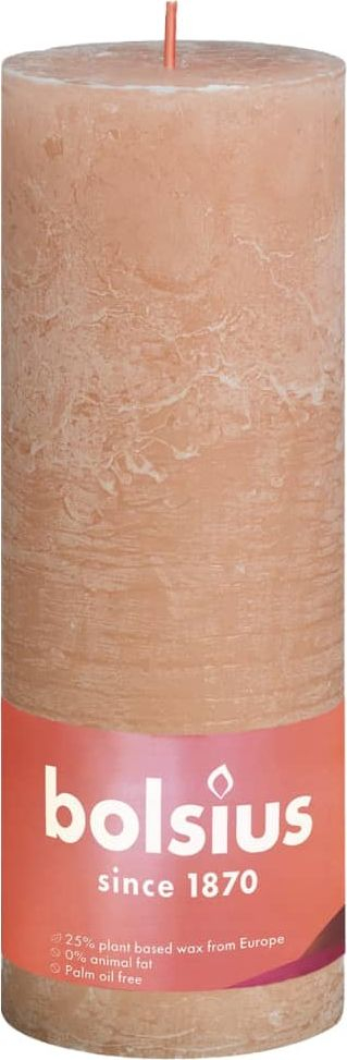 Set qirinj shtylle Bolsius Rustic Pillar Misty Pink, 4 copë, për zbukurim shpie, rozë e zbehtë