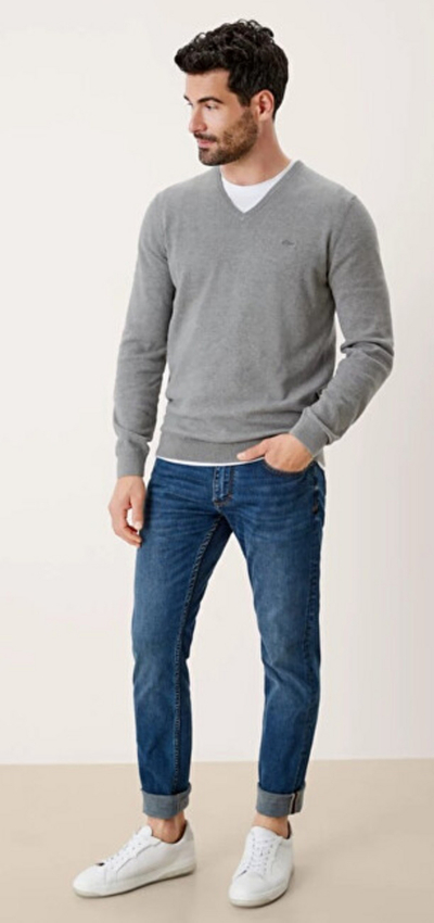 Triko s.Oliver Regular Fit V Neck, gri