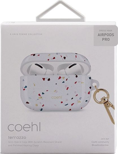 Заштитна футрола Uniq Coehl Terrazzo за AirPods Pro, со прстен, бела