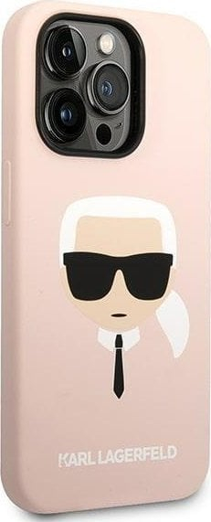 Kapak telefoni Karl Lagerfeld Silicone Karl`s Head për iPhone 14 Pro Max 6.7", me MagSafe, rozë e çelët