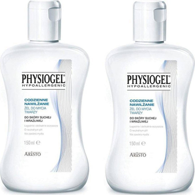 Xhel pastrimi për fytyrë Physiogel, 2x150 ml, për lëkurë të thatë dhe të ndjeshme, pa sapun