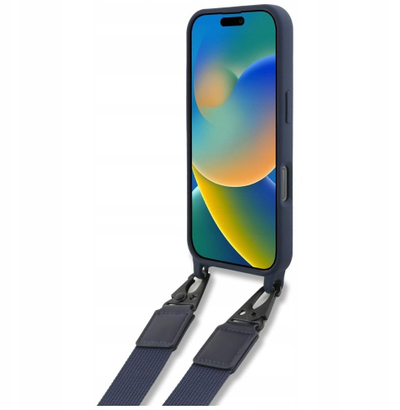 Kapak telefoni Red Bull RBHMP16L24SISOLRV për iPhone 16 Pro 6.3", kapak silikoni i fortë me rrip, MagSafe, blu navy