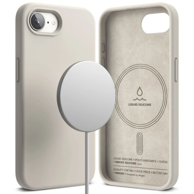 Маска за телефон Ringke Stone за iPhone 16e, силикон, MagSafe, беж