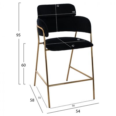 Stol velvet + metal 54×58×95 cm (HM8735.04), zezë/ ari