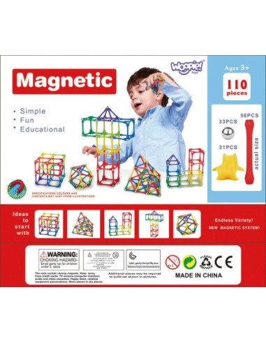 Lodër ndërtimi magnetike WOOPIE Magnetic Construction Blocks Puzzle, 110 pjesë, set 4 copë, shumëngjyrëshe