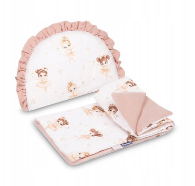 Set për karrocë Sensillo Muslin Ballerinas, jorgan dhe jastëk, rozë