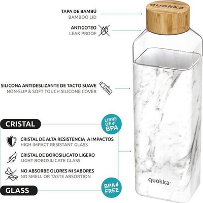 Shishe uji Quokka Storm Marble Glass, 700ml, xham borosilikat, e bardhë