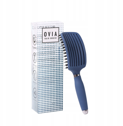 Furçë flokësh Ovia Hair Brush, me qime natyrale, trup i harkum, blu