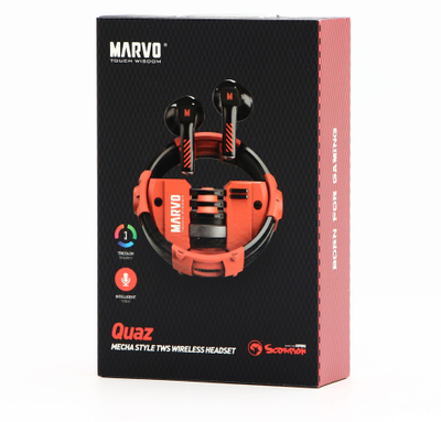 Kufje TWS Marvo QUAZ, Bluetooth 5.3, kuti metalike me USB C, të zeza