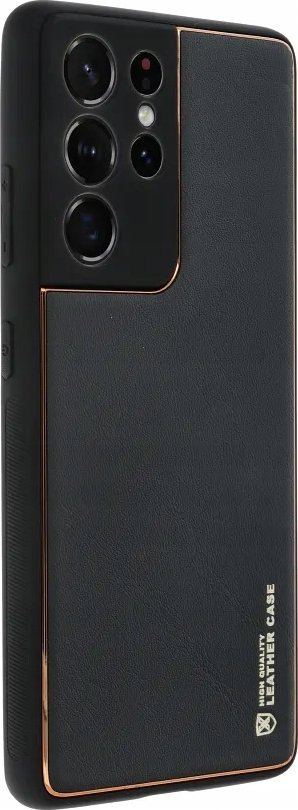 Mbulesë telefoni Samsung Galaxy S24 Ultra, lëkurë eco, skaje me ari, e zezë