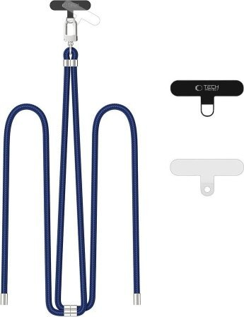 Rrip crossbody për telefon Tech-Protect C7S Rope, i rregullueshëm, blu navy me të argjendtë