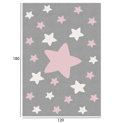 Tepih për fëmijë 120×180 me yje HM7679.03, gri/ bardhë/ rozë