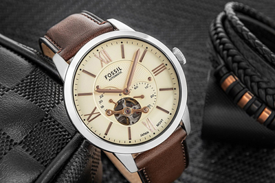Автоматски часовник Fossil ME3266 Townsman, кожа, крем бројчаник, водоотпорен 50 m