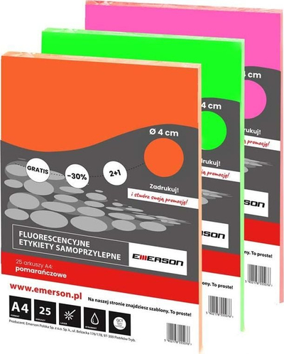 Etiketa rrethore Emerson A4, fluorescente, 4 cm, rozë, 25 fletë