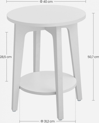 Tavolinë anësore VASAGLE LET283T22, rrethore, 40 cm, e bardhë
