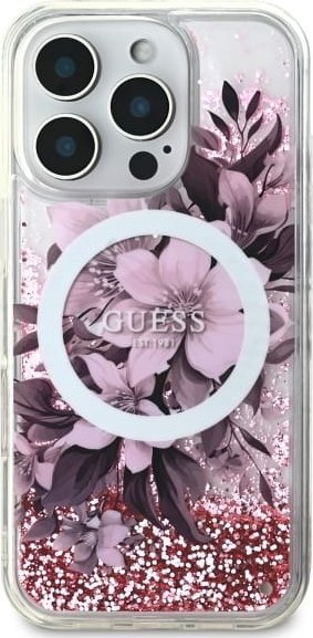 Mbulesë telefoni Guess GUHMP16XLFMWTP për iPhone 16 Pro Max 6.9", MagSafe, rozë me glitter