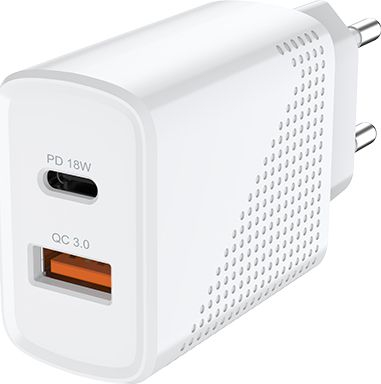 Полнач за мрежа Savio LA-05, 1x USB-A 1x USB-C, 3A PD 3.0, бел