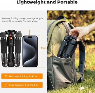 Tripod tavoline K&amp;F Concept Mini Desktop, 20.5 52cm, kokë 360°, i zi