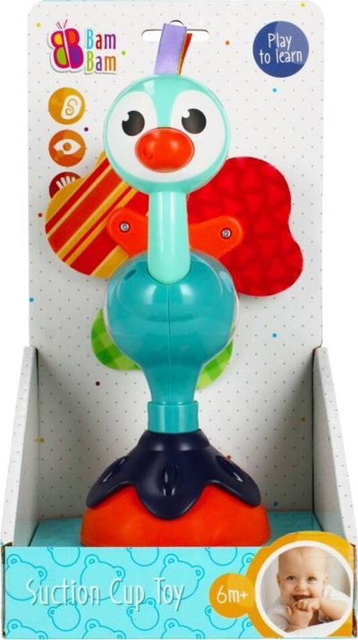Lodër edukative me zog Bam Bam Bird On Suction Cup, me kupë vakumi, 6m+, shumëngjyrëshe