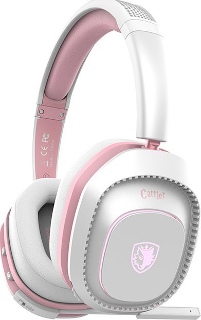 Гејминг слушалки Sades Carrier Angel Edition, безжични и 3.5mm, драјвери 40mm, розово и бело