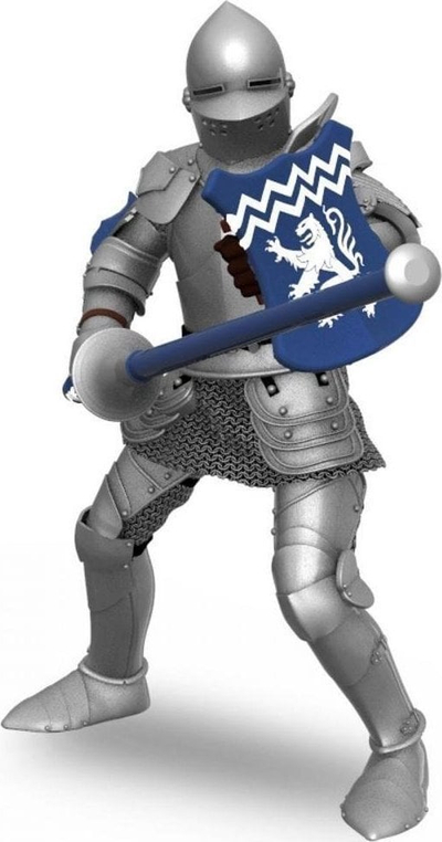 Figurinë kalorës mesjetar Papo Blue Knight, me heshtë, mburojë blu