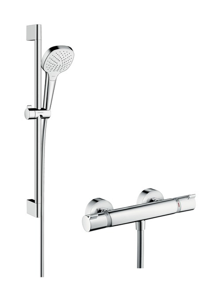 Set dushi Hansgrohe Croma Select E, bateri me termostat, shinë 65 cm, krom