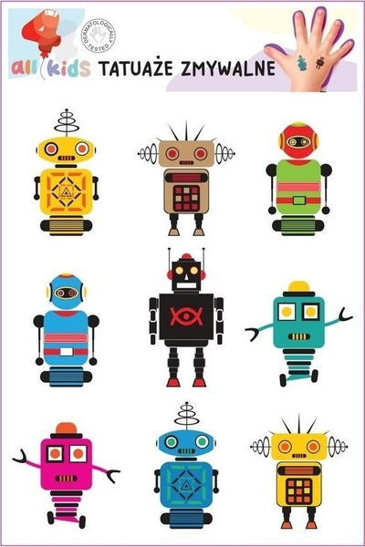Tatuazhe të larshme për kalamaj, me figura robotësh, plot ngjyra