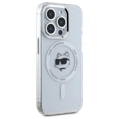 Kapak telefoni Karl Lagerfeld IML Choupette Metal Frame MagSafe për iPhone 15 Pro Max, transparent