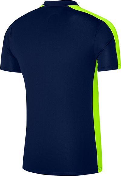 Bluzë polo burrash Nike DF Academy 23, Dri FIT, 100% poliestër, blu e errët me neon