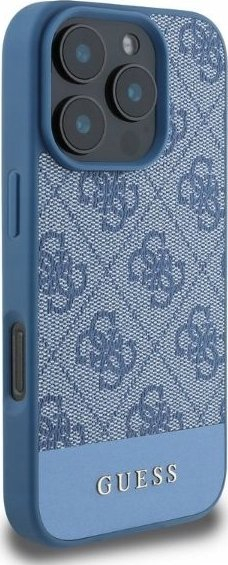 Kapak telefoni Guess 4G PU për iPhone 16 Pro, kornizë e fortë, mbron nga gërvishtjet, blu
