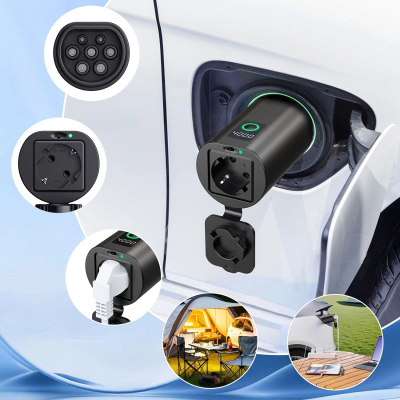 Adapter V2L për makina elektrike Hurtel, Type 2 në Schuko, 3500W me ekran, i zi