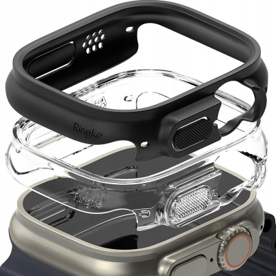 Заштитна рамка Ringke Slim за Apple Watch Ultra 49mm, сет 2 парчиња, проѕирна и црна мат