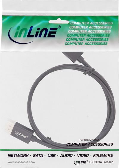 Kabllo DisplayPort InLine 17255S, 0.5m, DisplayPort në DisplayPort, e zezë