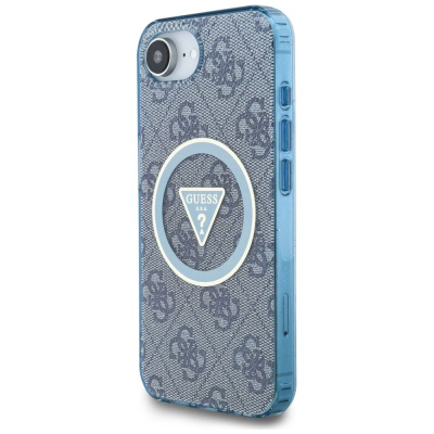 Футрола за телефон Guess IML Metal Glitter 4G Circle Triangle за iPhone 16E, со MagSafe, сина