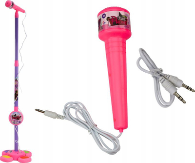 Lodër mikrofon Leantoys Sing Microphone, me qëndrim që rregullohet, me drita, rozë