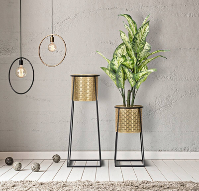 Set dy mbajtëse vazo lulesh, metal i praruar, 26cm Ø 70cm dhe 23cm Ø 45cm, i artë dhe i zi