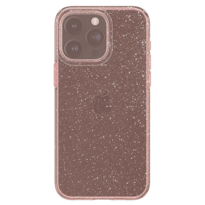 Mbrojtëse telefoni Spigen Liquid Crystal Glitter për iPhone 15 Pro Max, TPU e butë, transparente me shkëlqim, rozë quartz