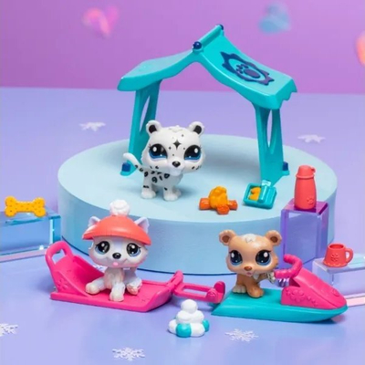 Set lodrash Littlest Pet Shop Snowy Day, 3 figurina, me aksesorë dimërorë, shumëngjyrësh