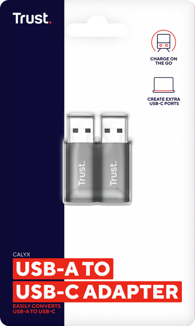 Adapter USB-A në USB-C Calyx, set me 2 copë, gri