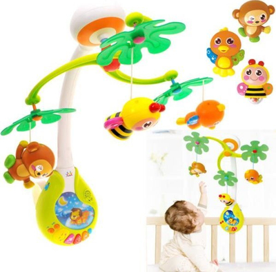 Karusel muzikor për bebe ZA0636, interaktiv, me drita dhe lodra varëse, shumëngjyrësh