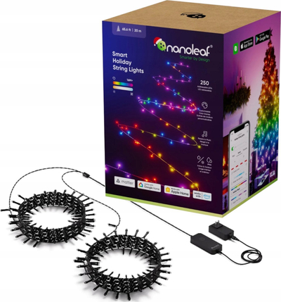 Drita dekor Nanoleaf Holiday String Light, 20 m, 250 LED RGB, me kabllo të zezë