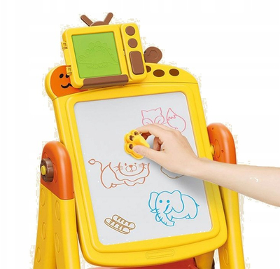 Tablo lojërash për fëmijë 2n1, sipërfaqe shkrimi, puzzle me blloqe, e verdhë