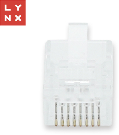 Konektor rrjeti LYNX RJ45, UTP Cat5e, 100 copë, transparent