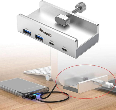 USB hub Equip 4 porta, USB 3.2 5Gbps, 2x USB C 2x USB A, argjendtë