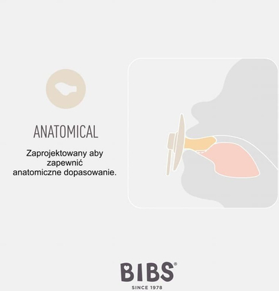 Bиберон BIBS Colour Anatomical M, ортодонтски, природна гума, сина за бебе
