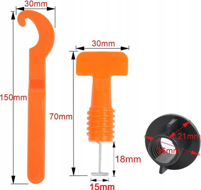 Set niveli për pllaka Tile Leveling System, 50 klipsa, 1 çelës, i kuq