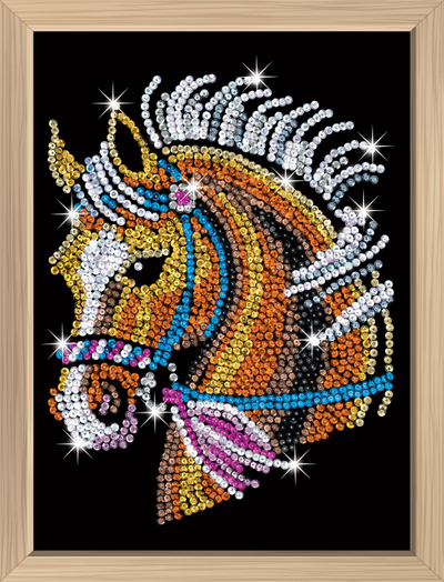 Set kreativ me rruaza Kitfix Sequin Art Horse, kornizë druri, 27 x 36 cm, sfond i zi
