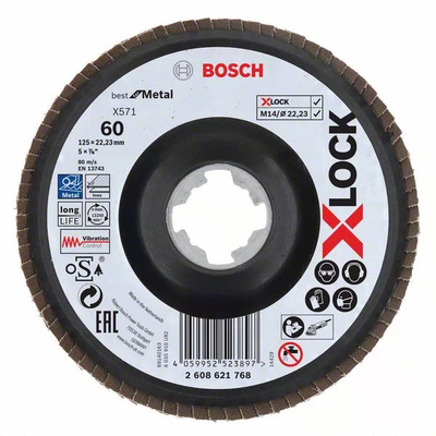 Disk flap Bosch 2608621768 X-LOCK, 125mm, oksid zirkoni, për metal